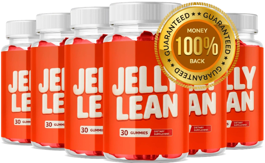 Six bottles of JellyLean apple cider vinegar and BHB weight-loss gummies arranged in a showcase